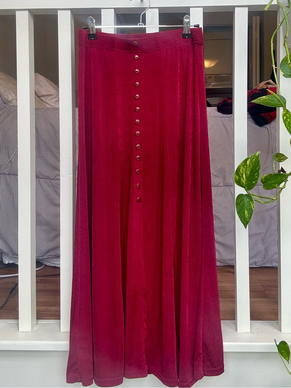 Vintage Button-Front Maxi Skirt in Deep Raspberry